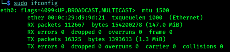 Using sudo to execute ifconfig as a super-user